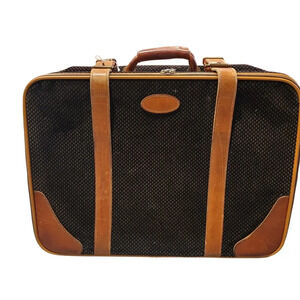 Vintage Fulton Solight Suitcase Leather Tweed Worlds Lightest Luggage Brown